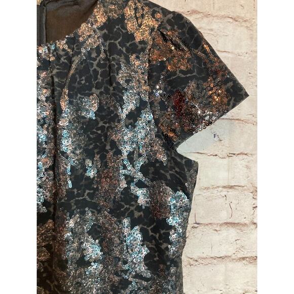 Elie Tahari Top Womens Medium Black All Over Sequin Animal Print Shimmer Career - Picture 4 of 14